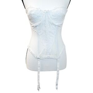 Vintage Vanity Fair White Lace Bustier Corset Garter Lingerie Coquette VTG